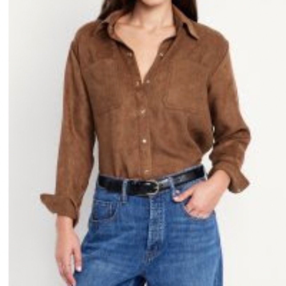 NWOT Faux Suede Boyfriend Button Down Shirt